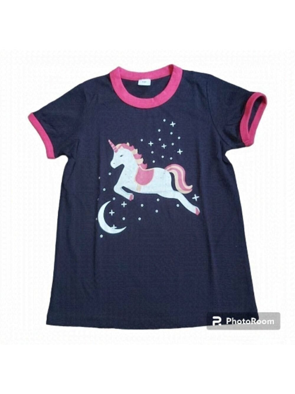 Nwot Girls Size 7/8 Dark Purple Short Sleeved Shirt With White Unicorn